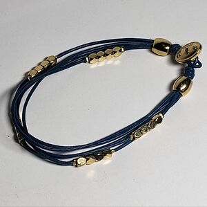FOSSIL Blue Leather Bracelet With Gold-Tone Accent Beads